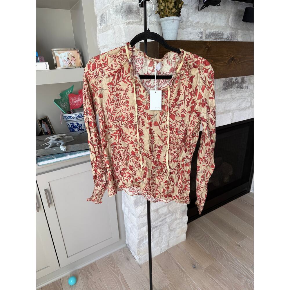 Ecru Women's Tamil Floral Athena Pleated Blouse Size S - Picture 2 of 7